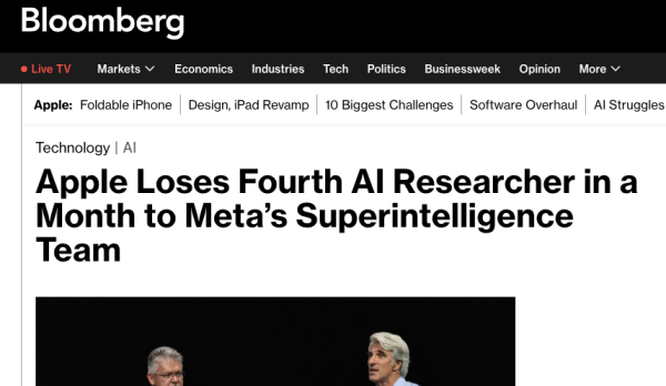 非凡策略 苹果AI战略再遭重创：Meta一个月内挖走四位核心研究员