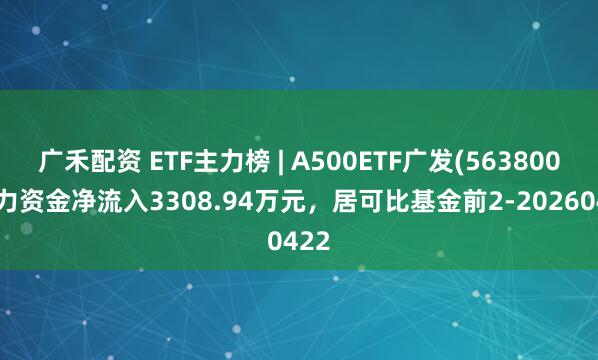 广禾配资 ETF主力榜 | A500ETF广发(563800)主力资金净流入3308.94万元，居可比基金前2-20260422